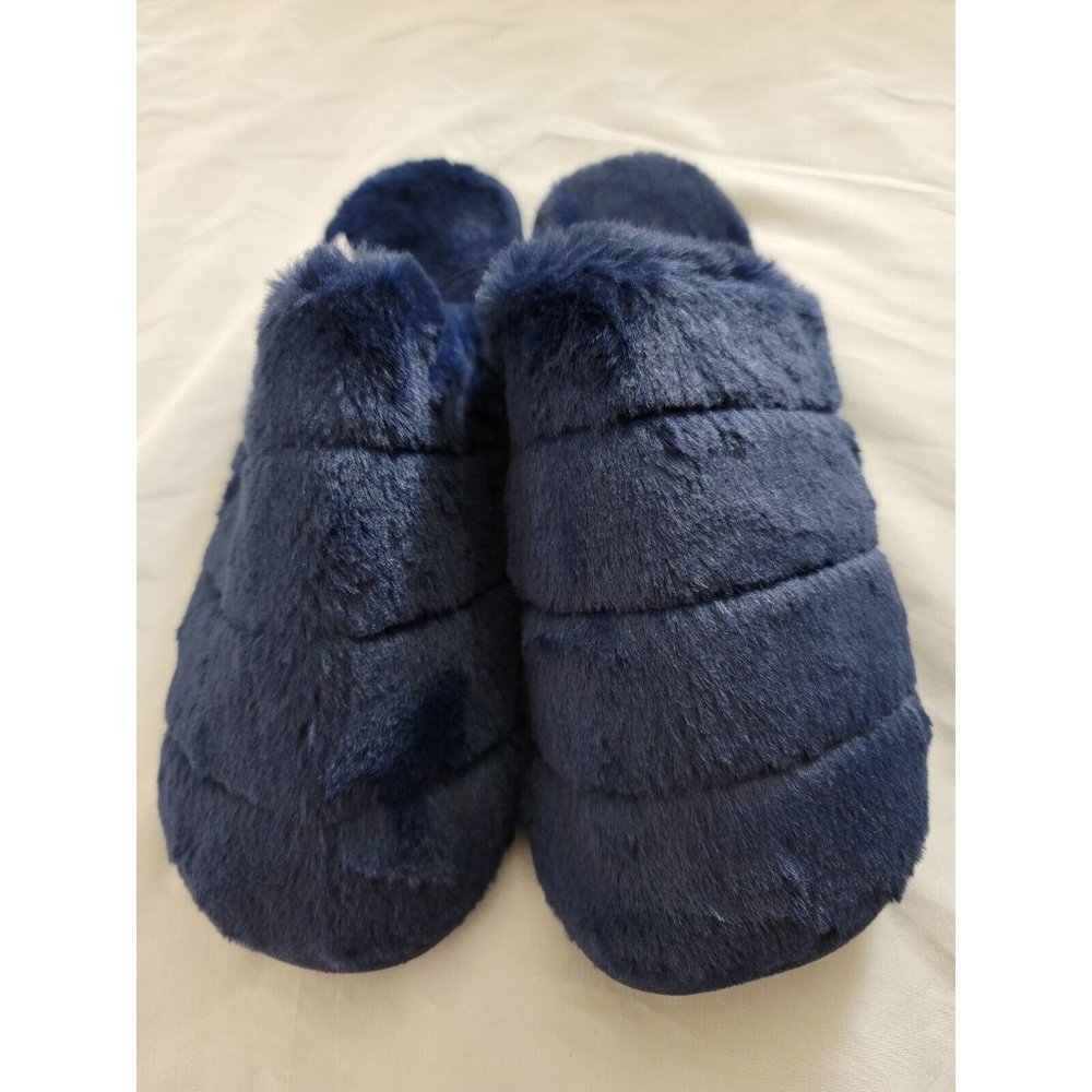 Womens Lane Bryant Blue Faux Fur Slippers US Size 11 - 12 Wide Shoe Slides W